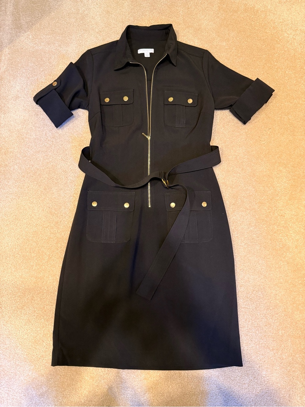 New York & Company Black Zip-Front Midi Shirt Dress